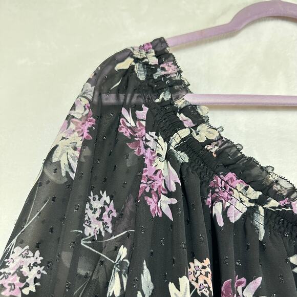 WHBM‎ Medium One Shoulder Blouse Whimsigoth Floral Purple Black Moody Midnight - Picture 2 of 9